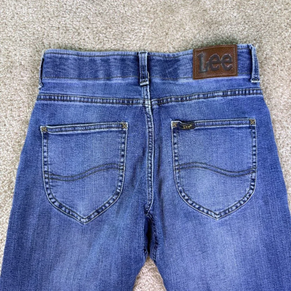 Lee Slim Straight Leg Mid-Rise Blue Denim Jeans Men's Size 28 x 27 Western E505